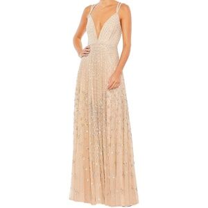 Mac Duggal A-Line Gown Deep V Neck Strappy Back Sequin